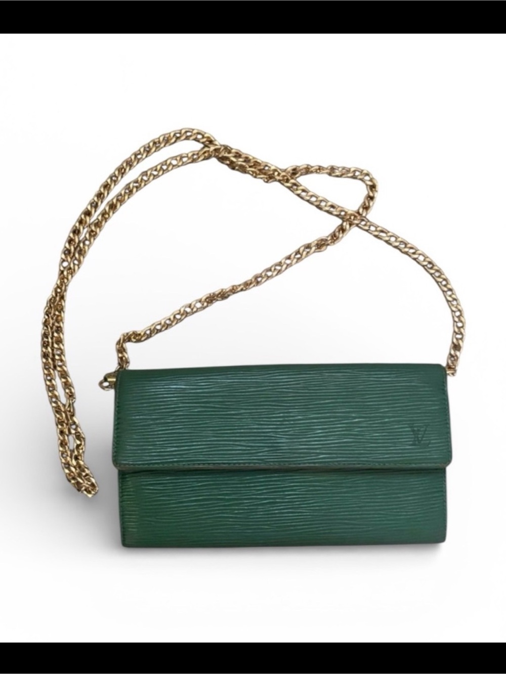 Louis Vuitton Green Epi Leather Wallet Bag with Gold Chain